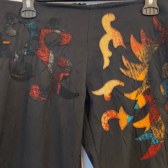 Y2K Legatte Save the Queen Designer Black Palazzo Pants w/Applique Italy 6 8 NWT - Picture 5 of 6